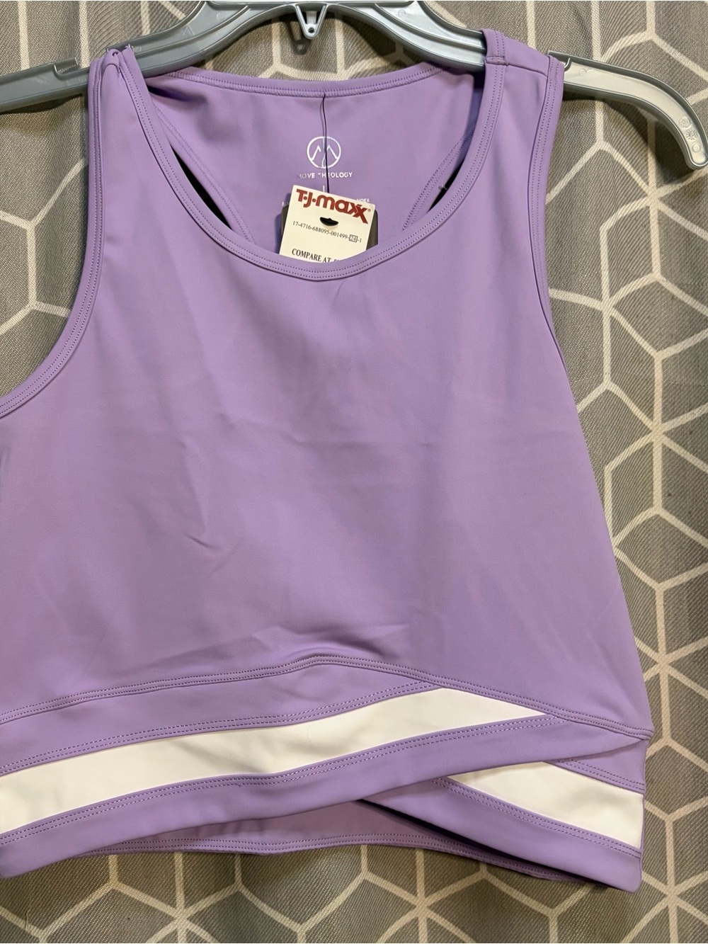 Athletic Lilac Crop Sports Bra with White Accent